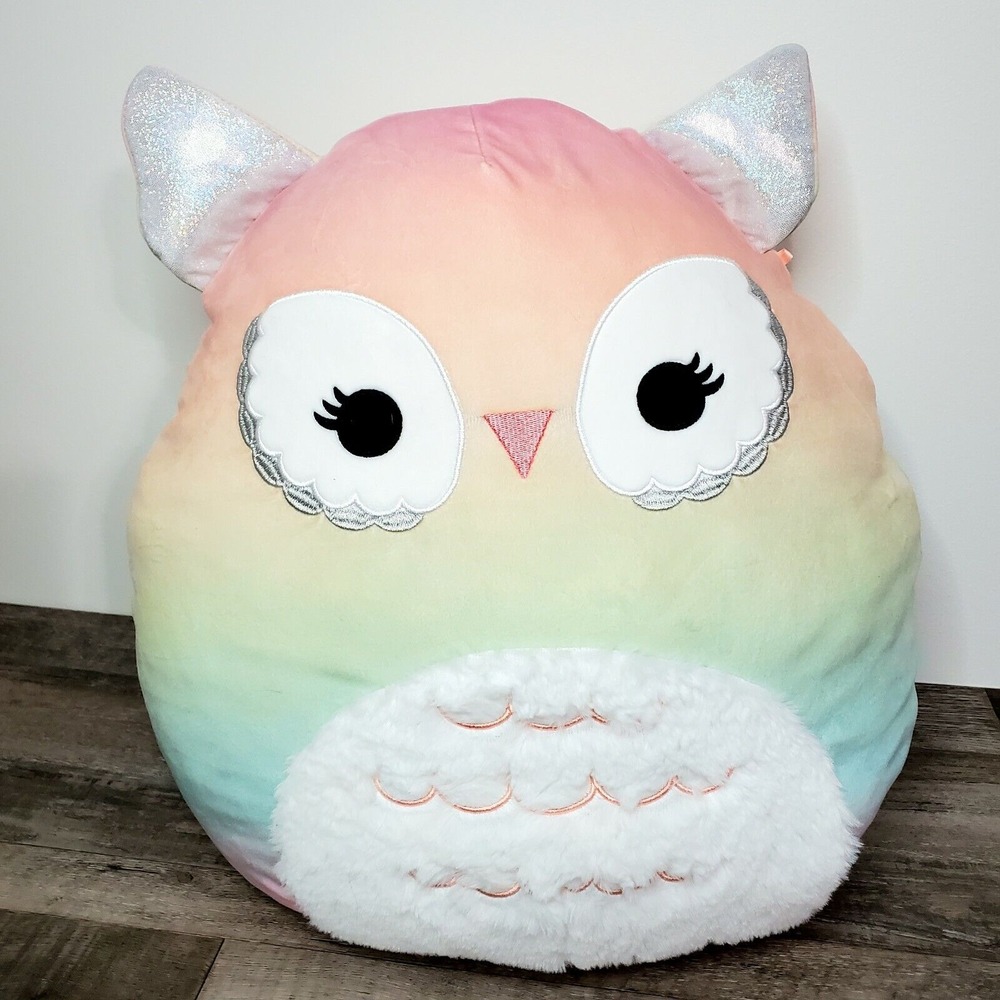 Squishmallow Britta Owl 16" Soft Plush Textured Rainbow Pastel Pillow‎ KellyToy
